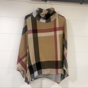 Every Large tan red and black plaid poncho/cape